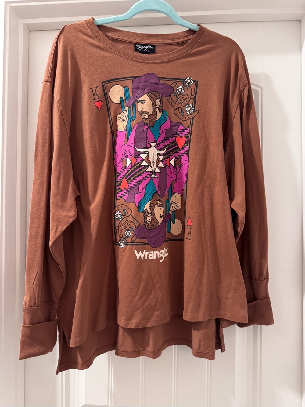 Wrangler Retro Brown Long Sleeve Tee with Purple Graphic